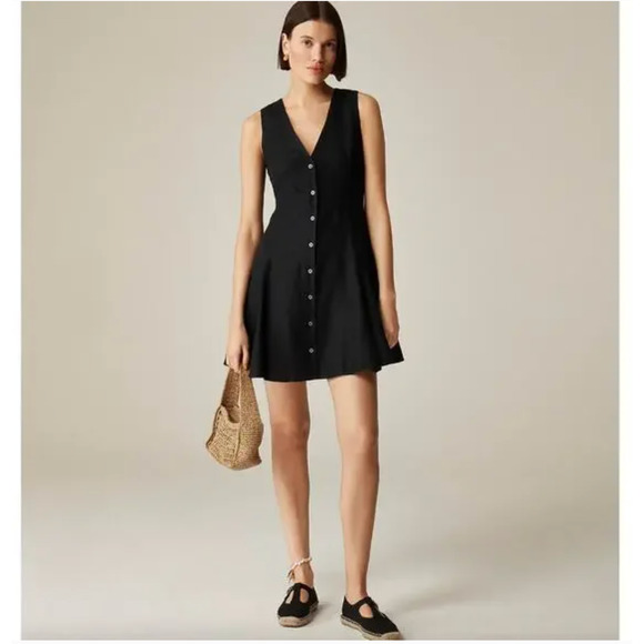 J. Crew Dresses & Skirts - J Crew Linen Shirt Dress 14 Black NWT CK837 J.Crew Travel Resort Tie Back